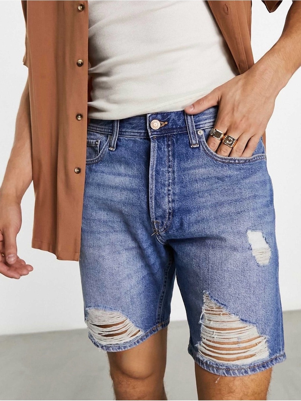 NWT! Jack & Jones Ripped Denim Shorts - Blue (Size M)